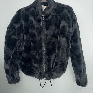 Urban Outfitters Black Zip Jacket Drawstring Hem Collared Pockets Women's XS